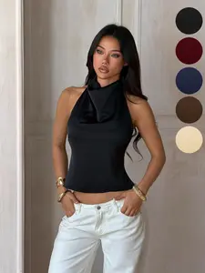 Women's Summer Fashion Satin Backless Top, Casual Plain Tank Top Without Zipper, Perfect for Daily, Dates, Travel, Vacation