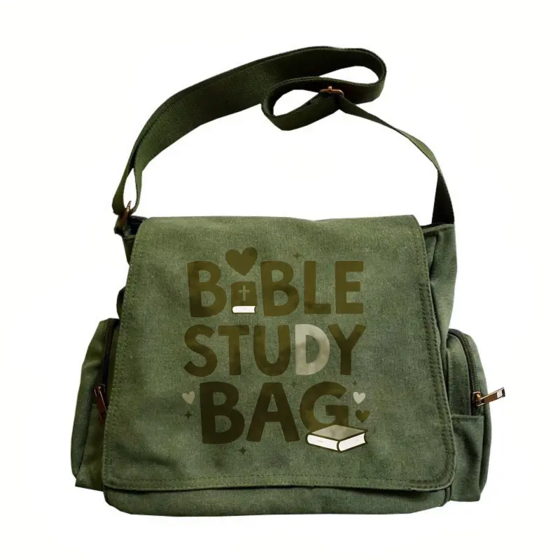 Women’s large-capacity shoulder bag with flip cover, vintage tote design, crossbody messenger style. Features Bible study pattern, heart motif, and book/text designs. Suitable for everyday outings and religious activities; an excellent gift choice.