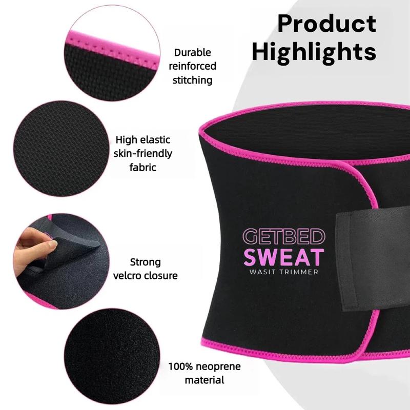 GETBED Classic Sweat Waist Trimmer for Women & Men Black/Pink CR Neoprene with Neo-Sweat Technology for High Intensity Training Gym Workouts Fitness Layer Waist Trainer Belt Exercise Waistband 2 Adjustable Sizes Choose Color