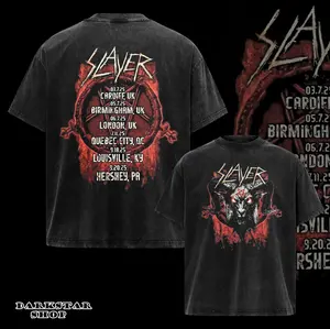 Vintage Slayer Tour 2025 T-Shirt 2 Sided, Slayer Shirt , Rock Band Shirt, Retro Music Tee, Rock Music Lover Shirt, Vintage Band Shirts Casual Comfort Cotton Fabric Fit Top , streetwear graphic tee