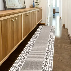 1pc Absorbent Non-Slip Long Runner Rug, Running Mat, Washable And Foldable, Non-Slip Backing, Fiber, Long Strip Mat Nordic Corridor Carpet, Suitable for Hallway, Porch, Kitchen, Laundry Room, Bedroom Bedside Mat, Farmhouse, Living Room, Terrace
