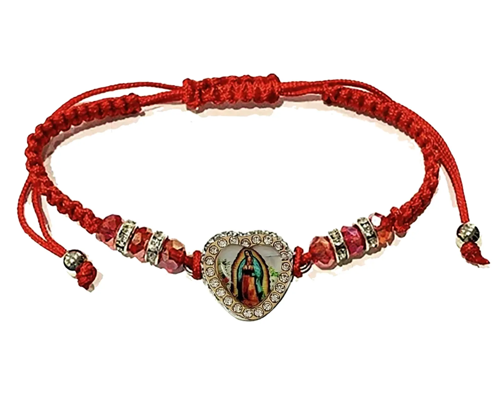 Virgin Mary Heart Medal Red String Bracelet for Women - Handcrafted Religious Jewelry, Adjustable Size