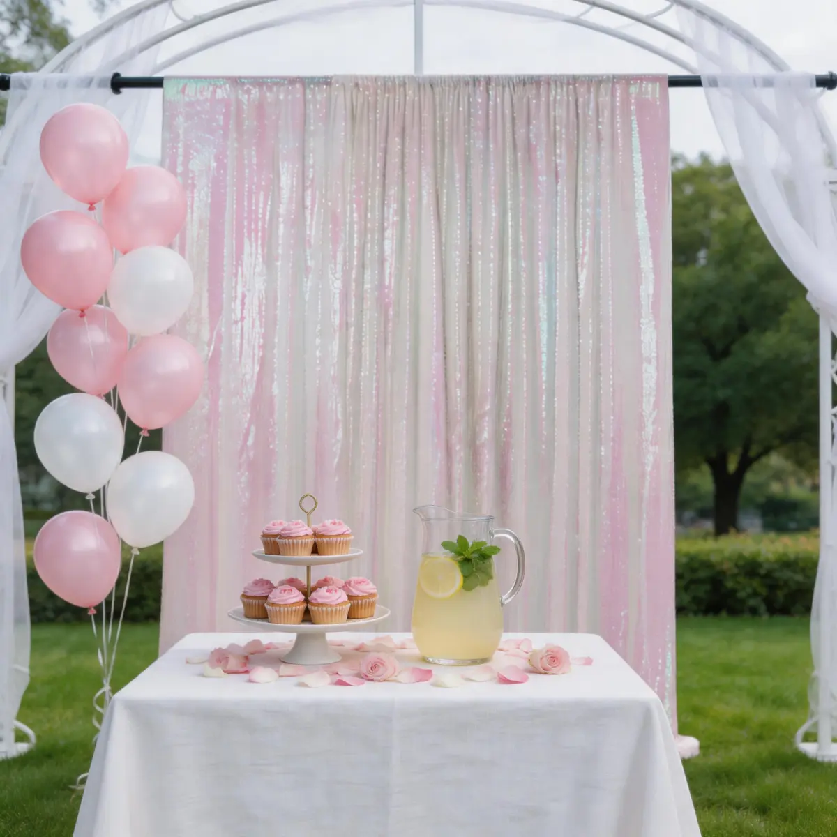 1 Panel 4x8ft White Iridescent Sequin Backdrop Curtain for Wedding Party Photography Studio Birthday Christmas Halloween Thanksgiving Glitter Sparkle Decor