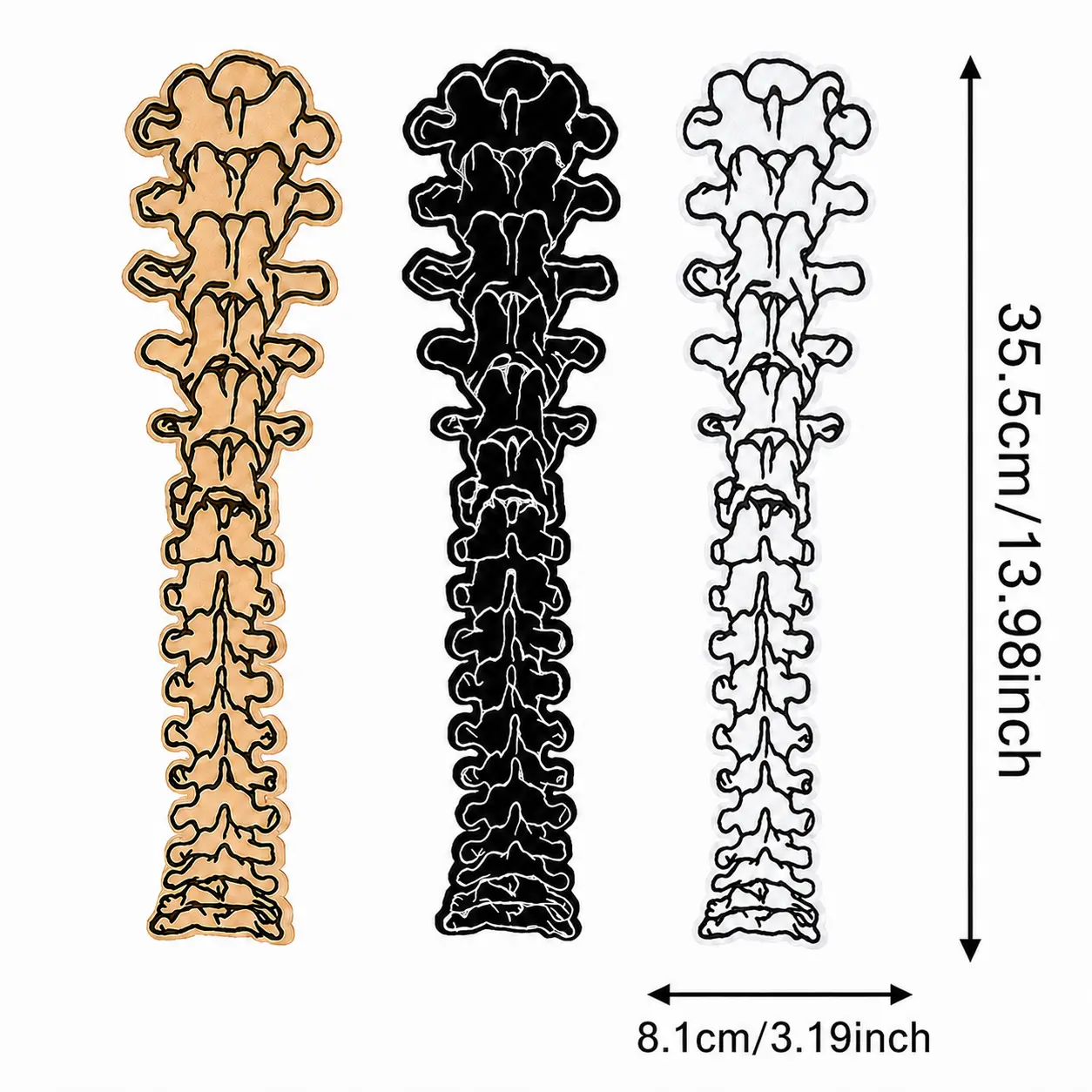 2PCS large embroidered skeleton spine iron-on patches, punk gothic anatomical vertebra sew-on badge, DIY clothing decoration for denim jackets, backpacks, jeans, hats, rock metal dark aesthetic fashion accessories