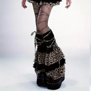 1 Pair Y2K Leopard Print Lace Trim Leg Warmers, Retro Subculture Voluminous Calf Sleeves Fashion Y2K Women Outfit Accessories