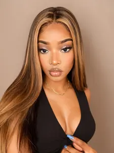 Highlight Ombre 5x5 Straight Lace Front Wigs Human Hair 180% Density Honey Blonde 4/27 Glueless Wear And Go Wig Pre Cut Pre Plucked for Women