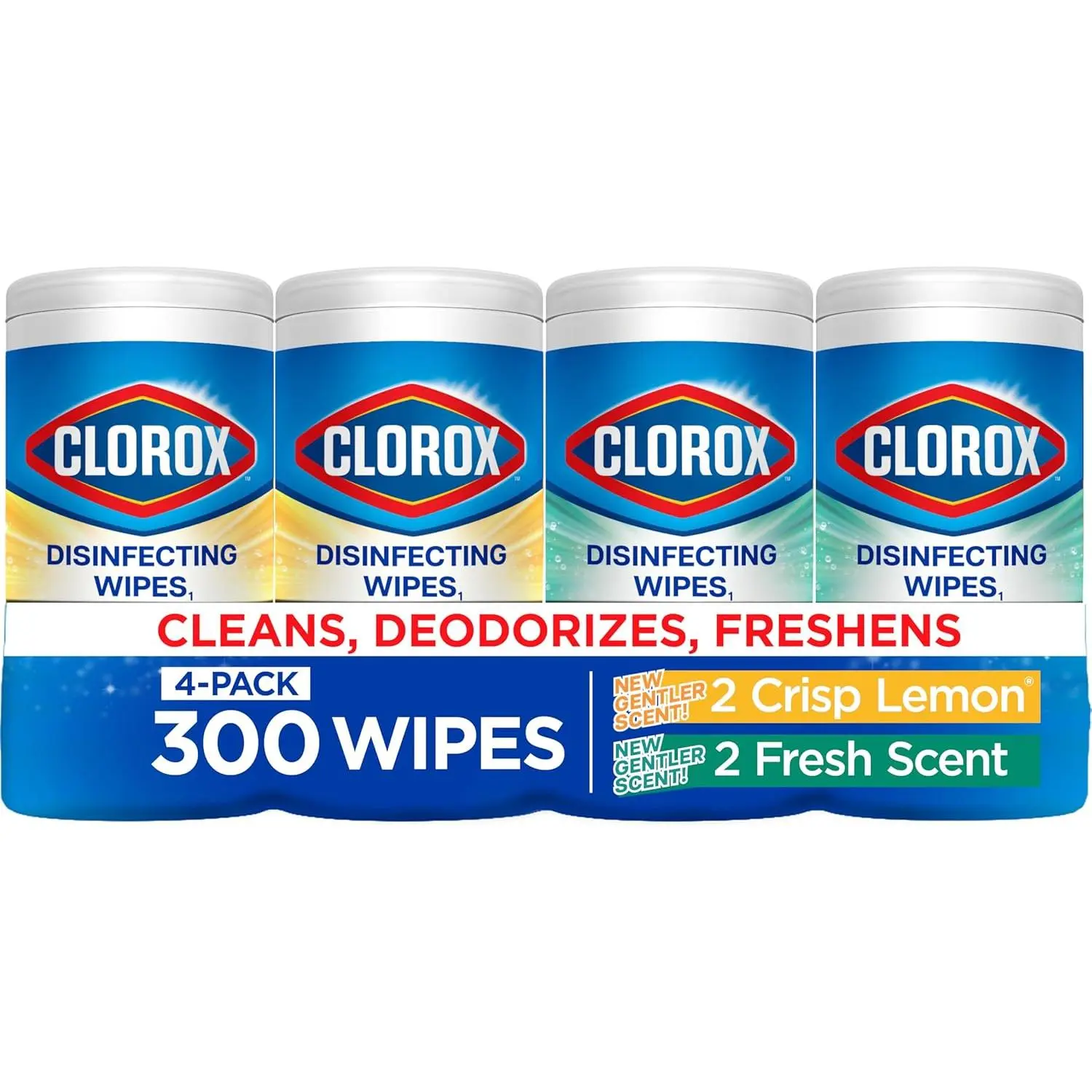 Household Disinfecting Cleaning Wipes - Bleach-Free, Paraben-Free, Fresh Scent & Crisp Lemon, for Spring Cleaning & Allergy Season, 75-Count Each, 4-Pack (Stainless Steel & Kitchen Safe), Canister, Dye Free