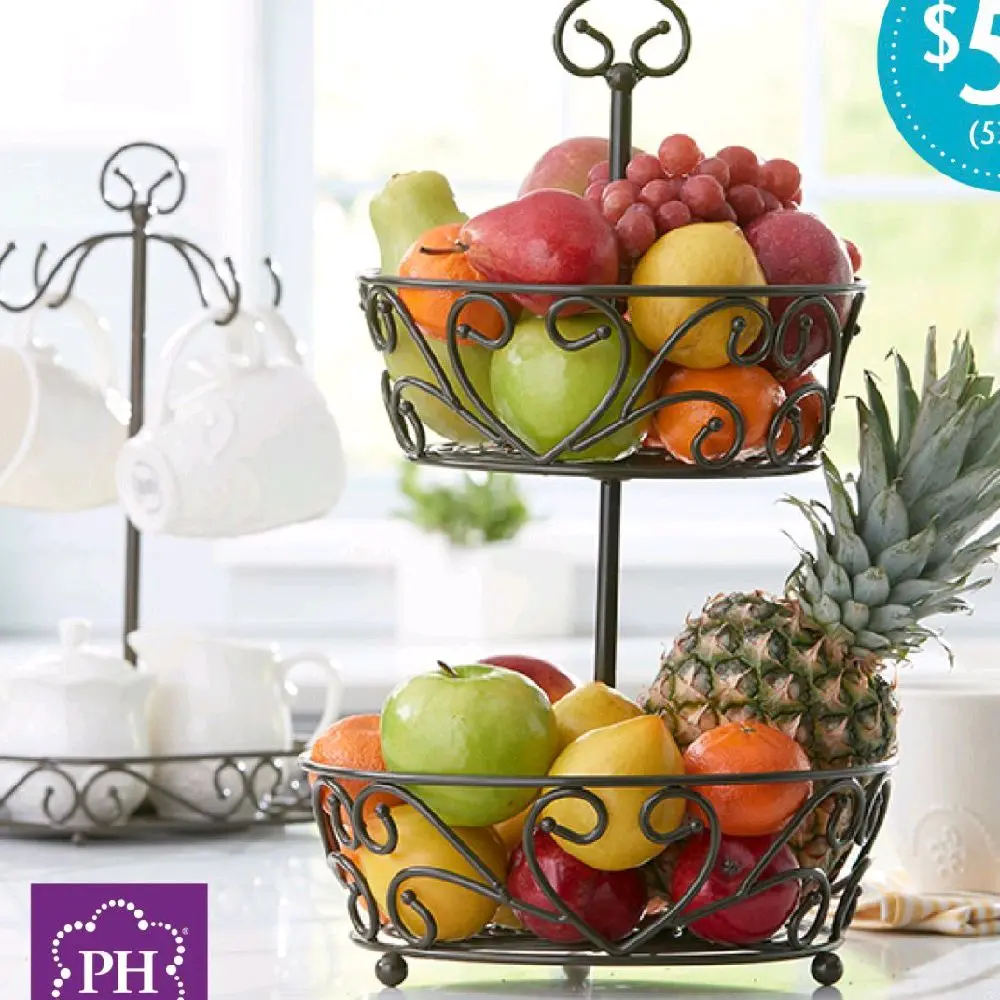 2-Basket Fruit Bowl, Countertop Storage Organizer for Fruits organizer
