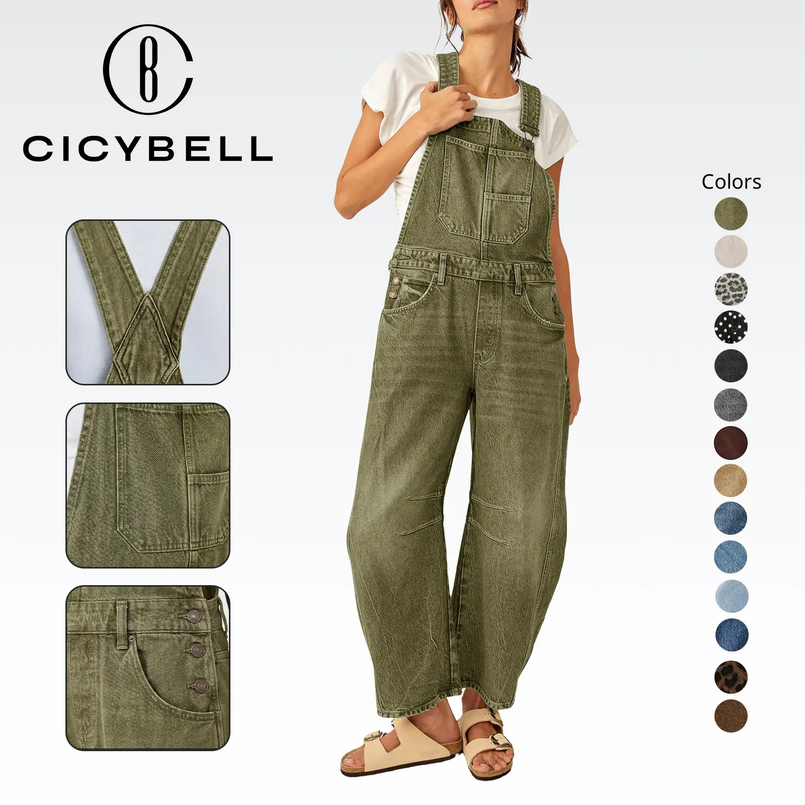 Cicy Bell  Womens Denim Bib Overalls Barrel Leg Adjustable Strap Jean Pants Jumpsuits with Pockets