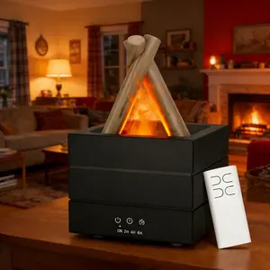 ISUNMEA Essential Oil Diffuser, Campfire Flame Fire Diffuser with Remote Control, 280ml Cool Mist Humidifiers for Bedroom, Office, Yoga, Spa, (Black)