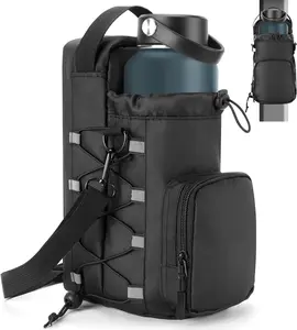 Metal Magnetic Water Bottle Holder with Strap for Gym Bags, Universal Accessory for Men (Black)