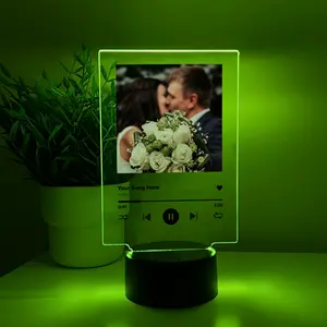Mirror Mania Personalized Photo Song Frame with LED Night Light Up & Multiple Colors Custom Acrylic Display for Desk Decor