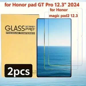 2-piece set suitable for Honor magic pad 12.3 tempered glass screen protector -9H hardness, scratch resistant, high-definition transparent, seamless fit, high-resolution clarity, smooth glossy surface, durable screen coverage
