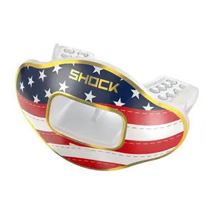Shock Doctor Chrome Stars & Stripes Max AirFlow Football Mouthguard Patriotism Design with Extra Large Breathing Channel for Comfort and Protection