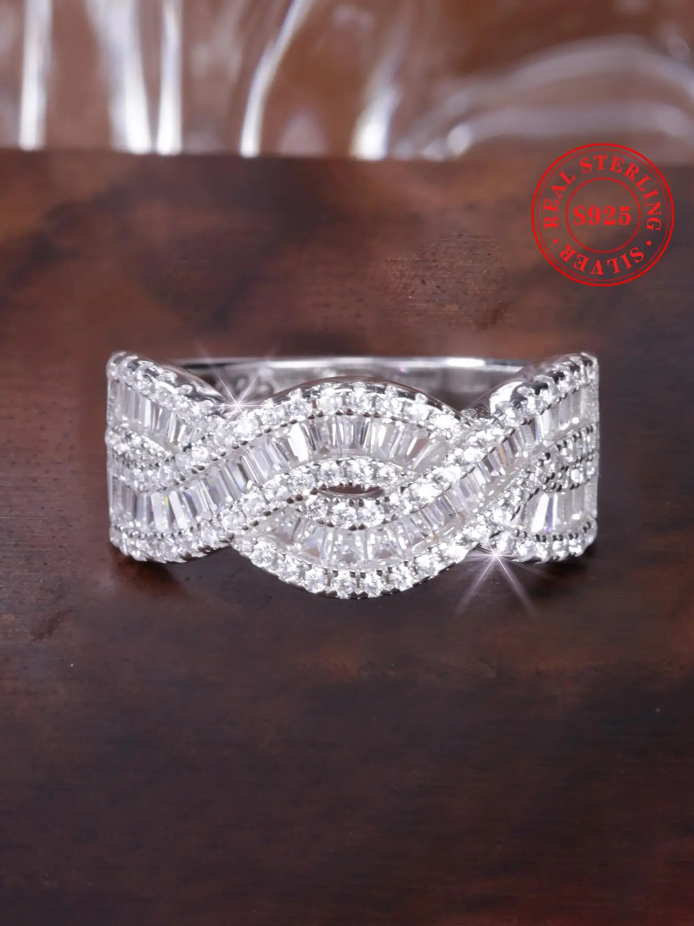 S925 Sterling Silver Fashionable Elegant Infinity Design Artificial Zircon Decor Ring, New Style Trendy All-match & Exquisite Jewelry for Birthday Gif