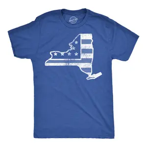 Mens Funny T Shirts American Flag New York State Awesome Fourth Of July Tee for Men Mens Funny T Shirts Cool Vintage Fashion T-Shirt Gift Classic Menswear Patriotic Apparel for Men Novelty Tees for Guys Royal -