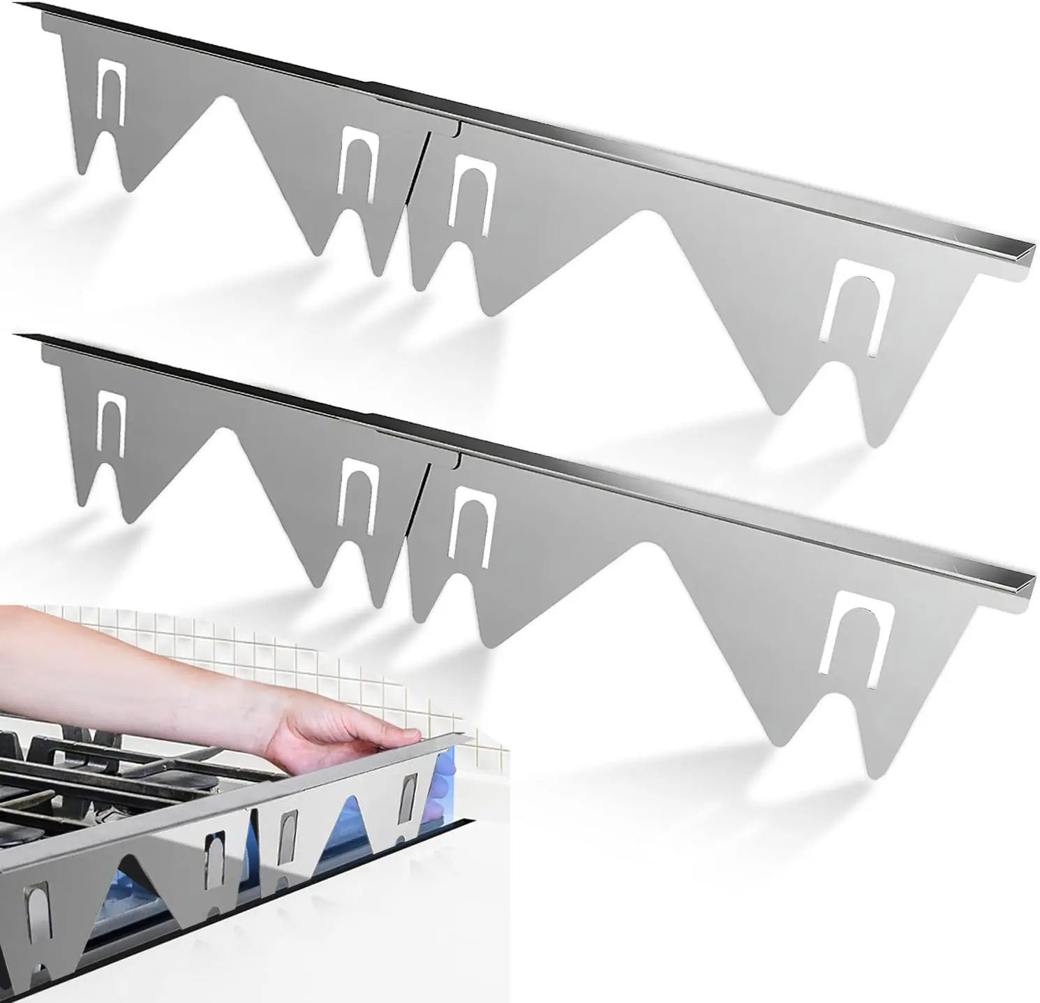 Stainless Steel Stove Gap Covers (2 Pack),Stove Gap Filler,Stove Gap Guards for Gas Range,Range Trim Kit,Heat Resistant & Easy to Clean, Easy Retractable Length 13.8" to 27.5" ()