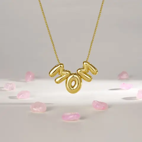 KissYan Mama Necklace for Women, 14K Gold Plated Bubble Mom Pendant Necklace for New Mum Wife, Fashion Jewelry Gift for Mother's Day TikTokShopBackToSchool