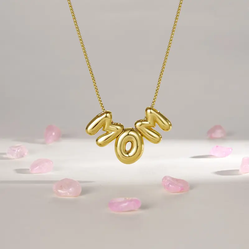 KissYan Mama Necklace for Women, 14K Gold Plated Bubble Mom Pendant Necklace for New Mum Wife, Fashion Jewelry Gift for Mother's Day TikTokShopBackToSchool