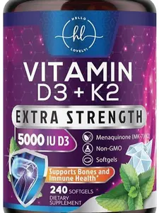 Vitamin D3 K2 5000 IU Plus with K2 (MK-7) 100 mcg - Vitamins D & K Complex Supplement for Bone, Teeth, Muscle, Calcium Absorption, Supports Immune & Heart Health, Non-GMO, Oil Formula - 120 Softgels Dietary