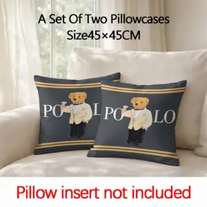 Suit-Wearing Bear Print Cushion Covers — A Pair of Pillowcases — Trendy Home Decor — 17.71 × 17.71 Inches