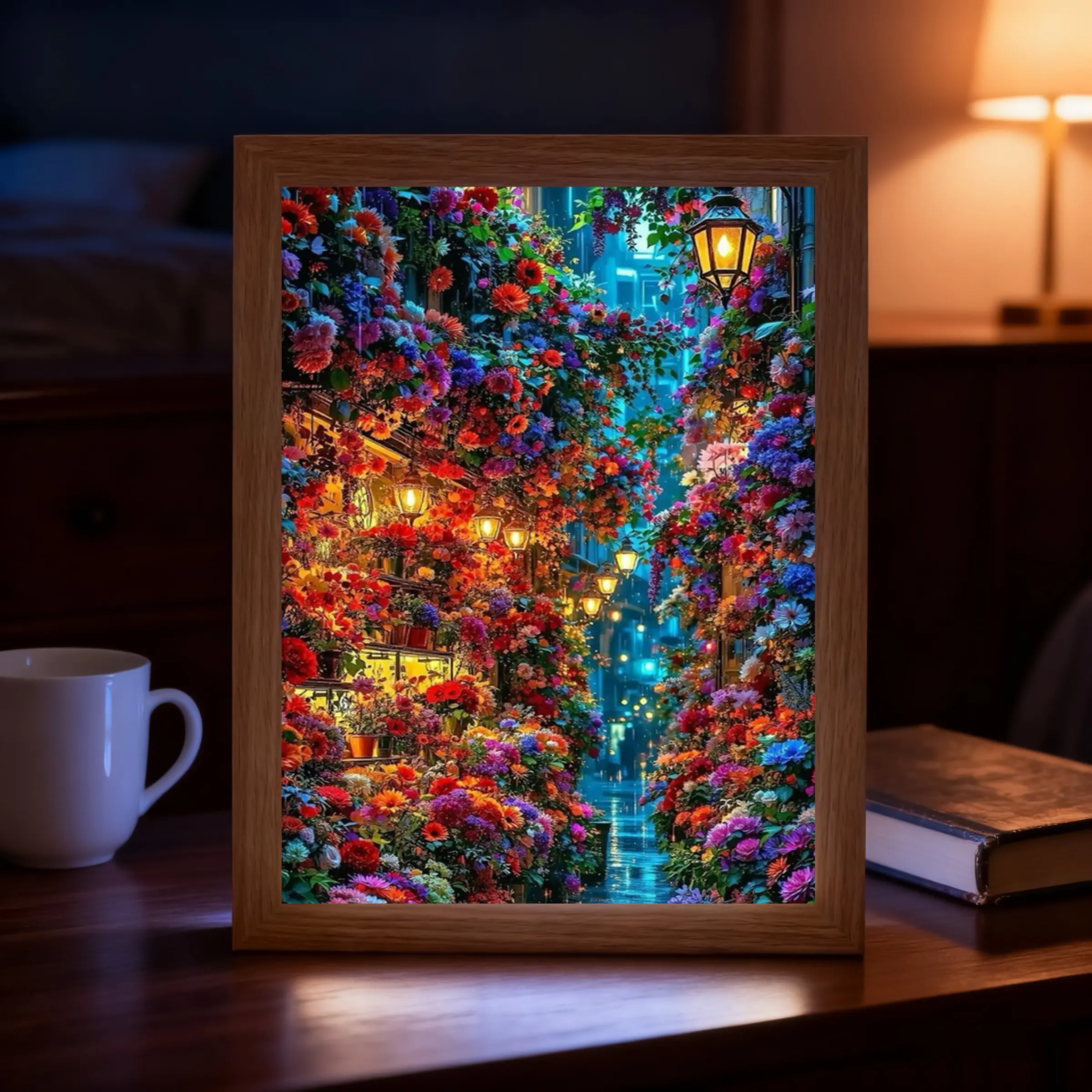 Creative Flower Wall Mirror, LED Art Frame, Night Light, Wall or Table Decor, Birthday Gift, Thanksgiving or Christmas Present