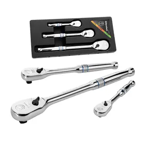 DURATECH Ratchet Set, 1/4", 3/8", 1/2" Drive Ratchets, Dirt Resistance 90-Tooth Ratchet Wrench, Chrome Alloy Made, Fully Polished, Organized in Storage Case