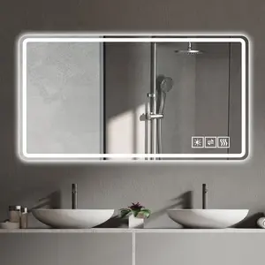3 Size Bathroom Mirror with Led Lights , Anti-Fog Lighted Vanity Mirrors for Wall Mounted, 3 Colors and 5 level Dimmable, Horizontal/Vertical dimmable bathroom mirror