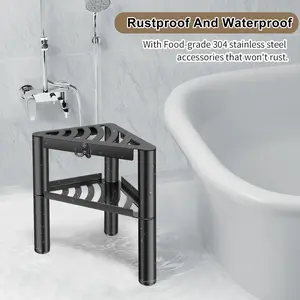 New Metal Corner Shower Stool Metal Corner Shower Bench for Shaving Legs Shower Bench for Inside Shower Corner Shower Foot Rest Bench Waterproof Shower Stool with Storage Shelf Bathroom Bench Seat Stainless Steel