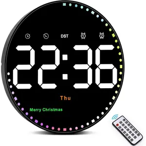 Digital wall clock, 10-inch large-screen digital clock, with remote control, adjustable brightness, calendar and temperature display, 12/24-hour format, suitable for living rooms, offices, bedrooms, and elderly users, Led Digital Clock