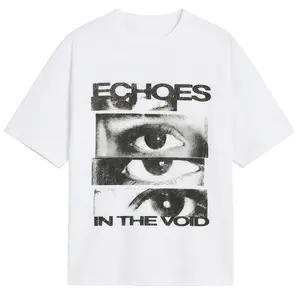 Echoes In The Void Graphic T-Shirt Artistic Eye Print Retro Glitch Art Tee Men's Casual Cotton Menswear Crewneck Stylish Short Sleeves Tshirts Top Womenswear Streetwear Tshirt