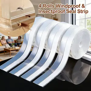 4 Rolls Silicone Door Draft Stopper & Instant Insulation Sealant Tape. Transparent Self-Adhesive Weather Stripping & Floor Gap Filler. Windproof Bug Blocker for Bottom of Door. Keeps Out Noise, Dust & Cold Air for a Cozy Home