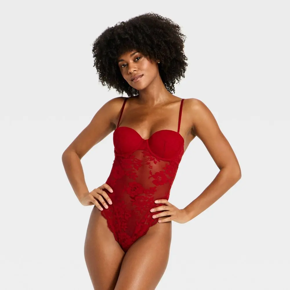 Women's Lightly Lined Lace Balconette Bodysuit - Auden
