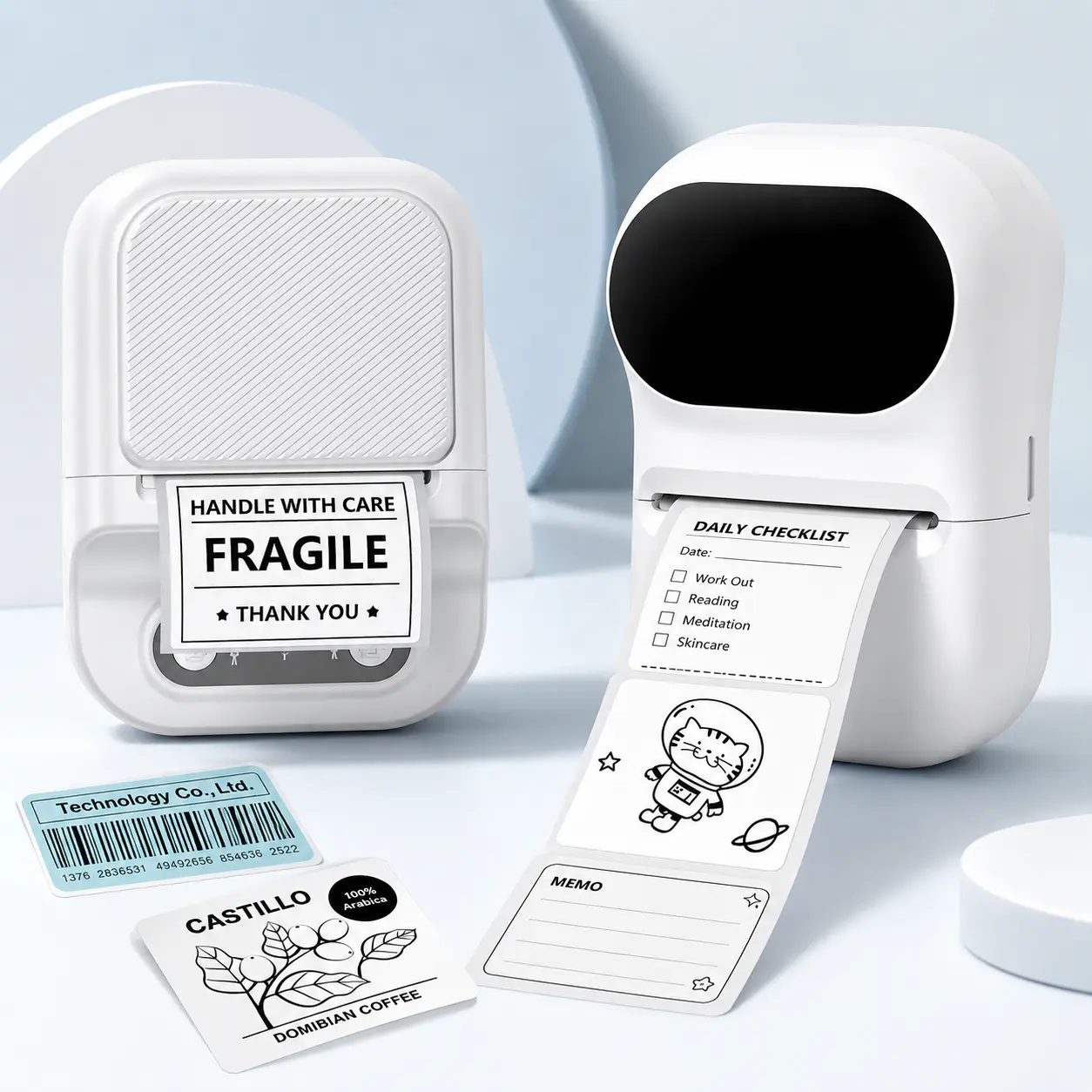 ZRZTM Mini Bluetooth Label Maker Printer, 203 DPI Inkless Thermal Sticker Printer with 1 Roll Label Paper, USB-C Rechargeable Portable Label Machine for iOS Android, Home Office Organization, Small Business, Storage, Barcodes, Price Tags & Gifts