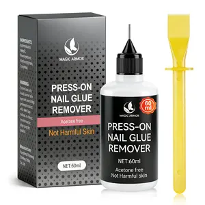 60ml Press On Nail Glue Remover, Acetone Free & Skin Safe Formula, Gentle Non-Toxic Glue Remover with Cuticle Tool, Easy Nail Tip Removal for DIY Manicure