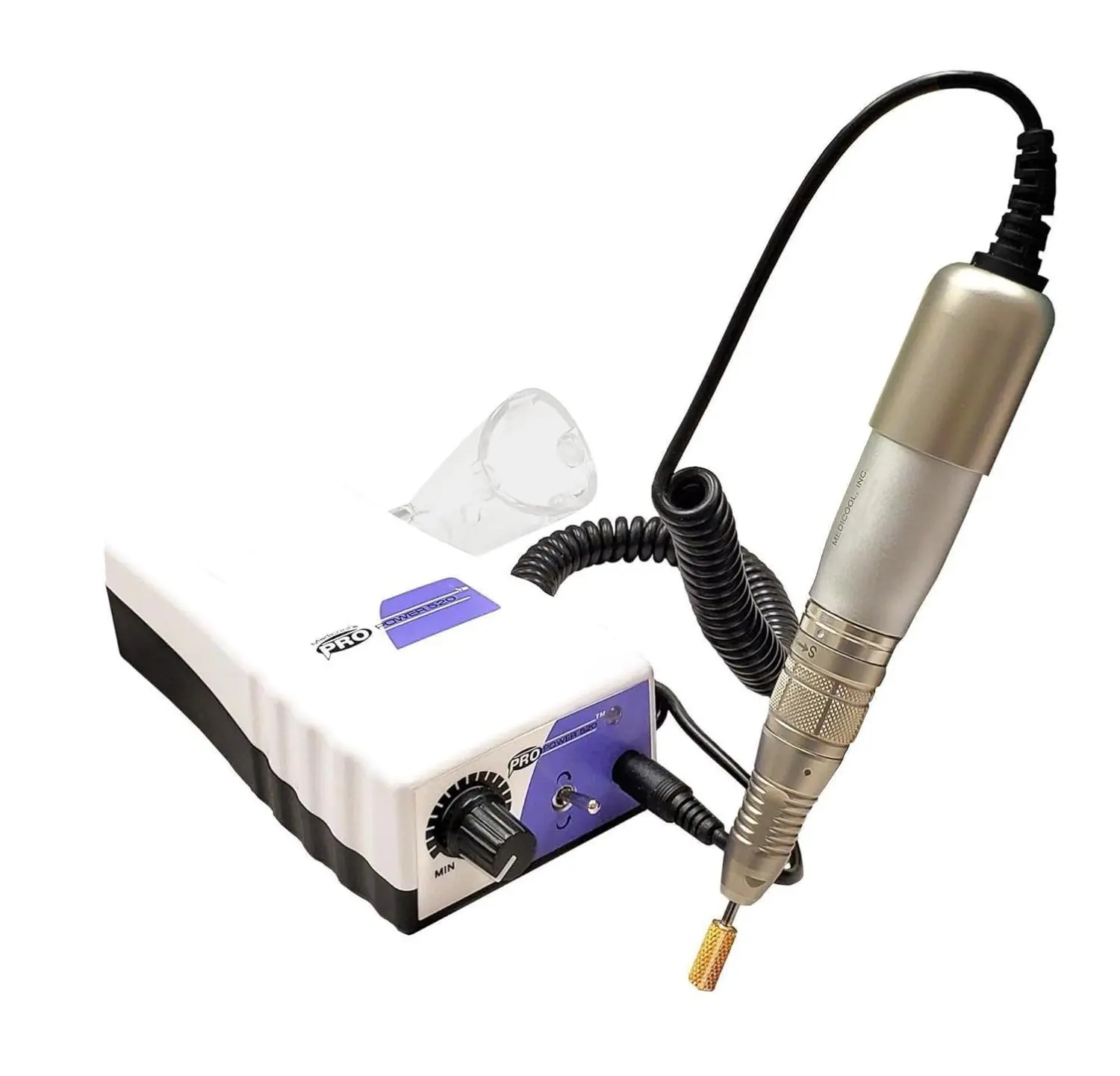 Medicool Pro Power 520 Electric Nail File Machine with B52 Diamond Cone, E10 Mandrel, 6 Sanding Bands, 110V to 220V Controller, Lightweight Design