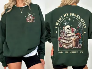 I Like My Books Spicy And My Coffee Icy Sweatshirt, Bookish Merch, Coffee Book Hoodie, Spicy Book, Reading With Coffee Unisex Soft Comfort Crewneck Pullover Long Sleeves Graphic Fabric Sweater
