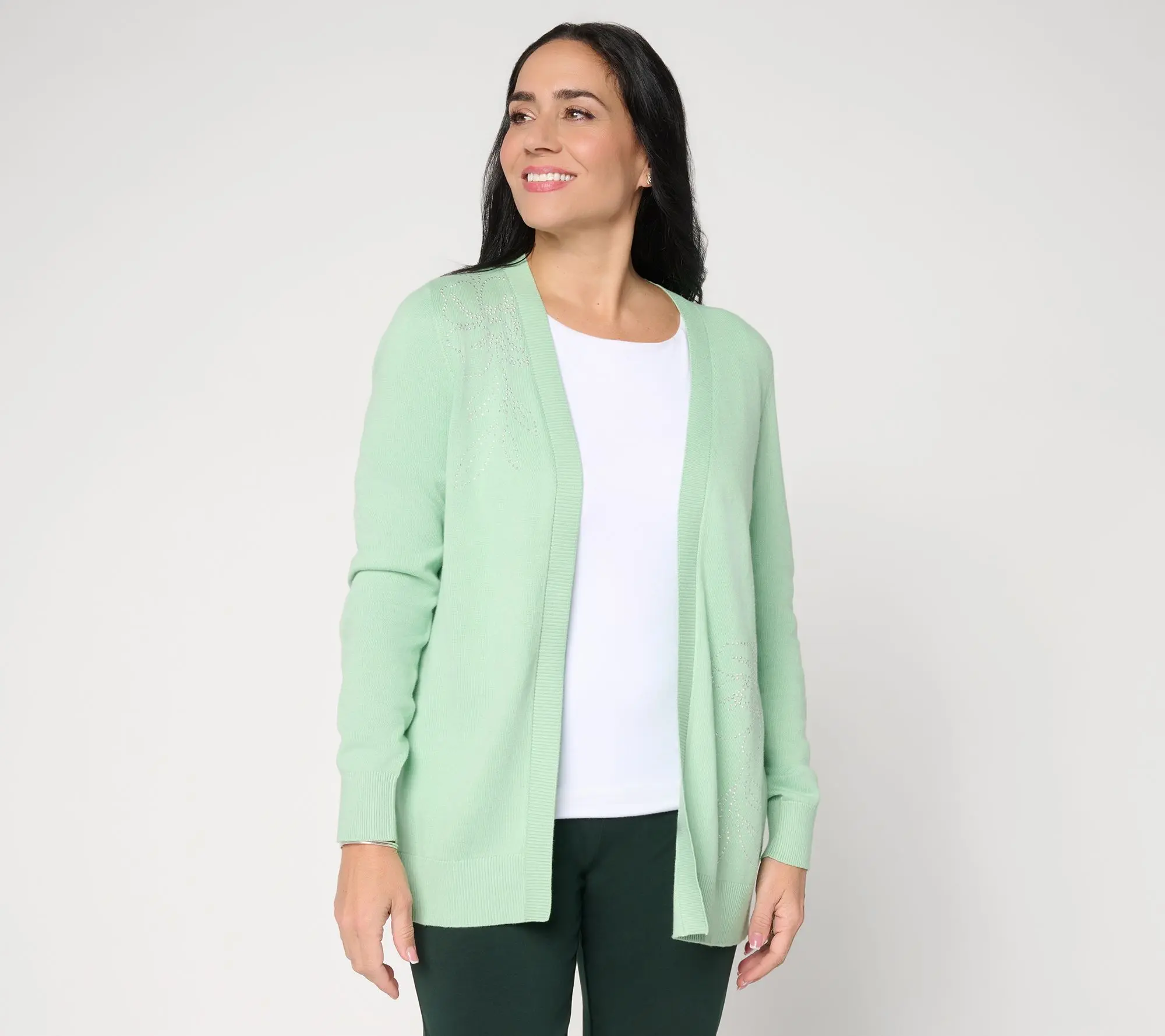 Susan Graver Embellished Open Front Cardigan