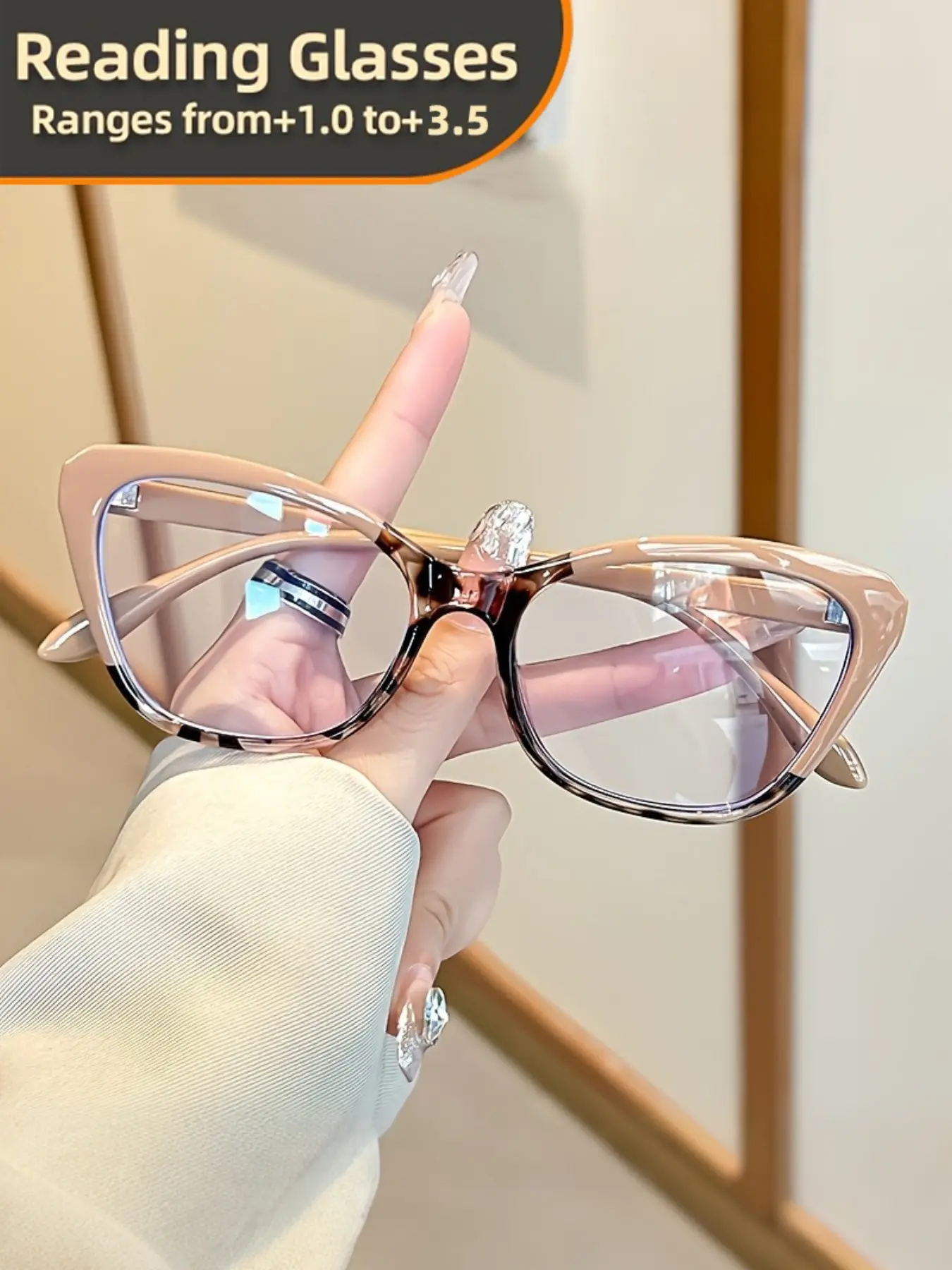 Women's Fashion Cat-Eye Reading Glasses with Color Block Frame and Clear Reading Lenses, Computer Reading Glasses, Trending Eyeglasses, High Quality Eyewear, +1.0 to +3.5 Magnification, Magnifying Glasses for Reading