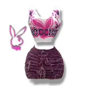 Two Piece Skirt Set | Y2K Baby Tee Skirt | Baby Tee Tops | Mini Denim Skirt Sets | Denim Miniskirt | Streetwear Skirts | Baddie Y2K Outfit | Birthday Outfits | 90s Themed Outfits | Rave Outfits | Two-Piece | Cute Matching Sets | Graphic Tees | Cute Shirt