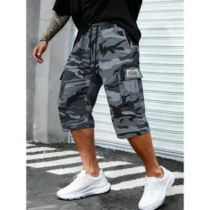 Men's Camouflage Cargo Capri Pants, Featuring a Camouflage Pattern, Relaxed Fit, Adjustable Waist Drawstring, and Multiple Pockets. These Casual and Versatile Men's Shorts Are Suitable for Everyday Leisure, Outdoor Activities, Workouts