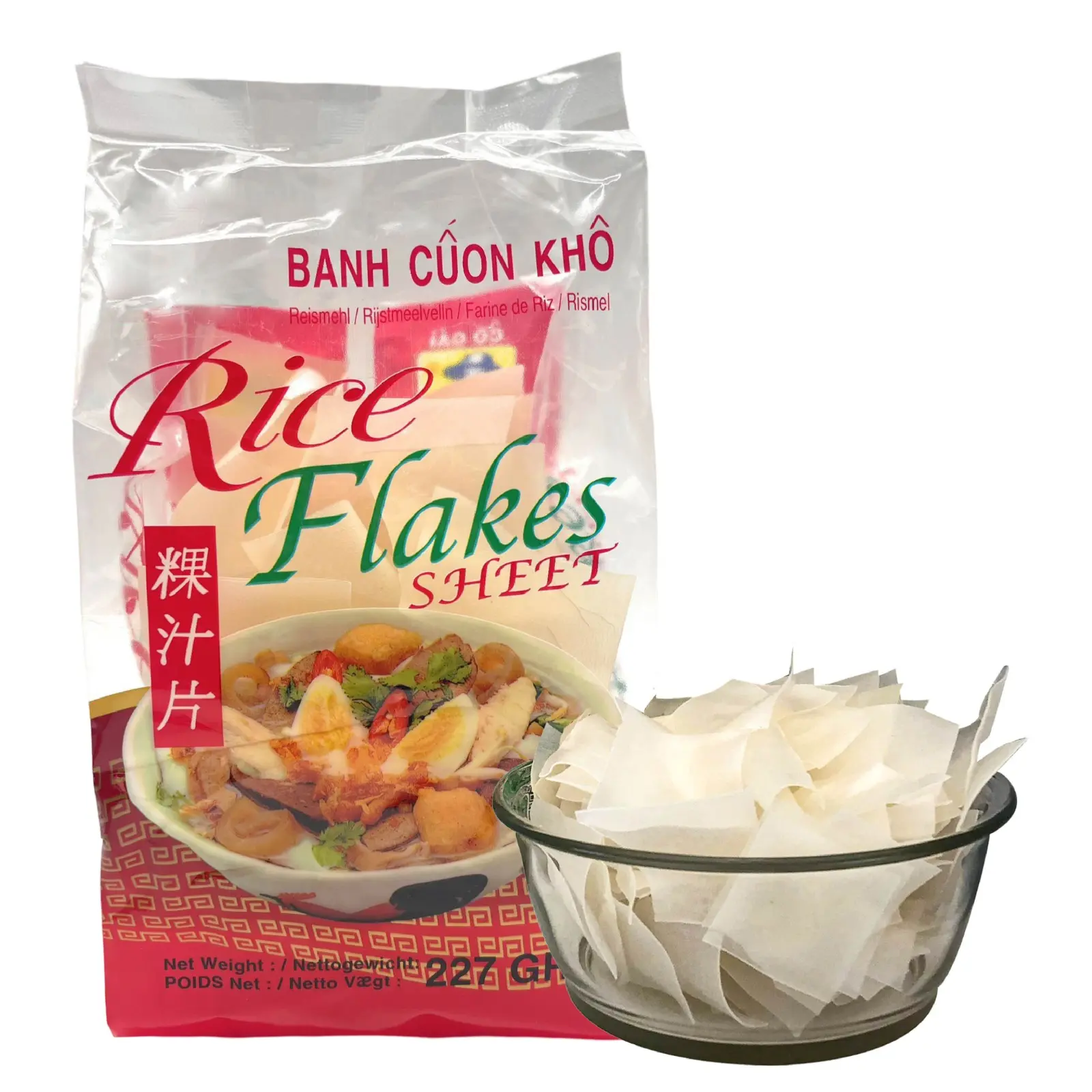 Fusion Select Rice Flakes - Thin Flat Wide Dried Rice Sheets for Pad See Ew Pho Pad Thai Stir Fry Soup Dishes Gluten-Free Vegan Friendly 8oz Pack