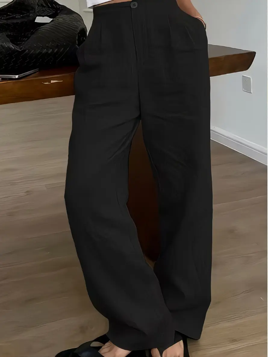 Women's High-Waisted Resort-Style Trousers / Business-Casual Wide-Leg Pants – New Summer Linen Collection