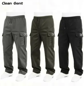 Clean Gent men’s solid-color cargo pants, regular fit, casual, comfortable, breathable running/jogging pants suitable for training, workouts, outdoor sports, and everyday wear—men’s long pants ideal for all seasons.
