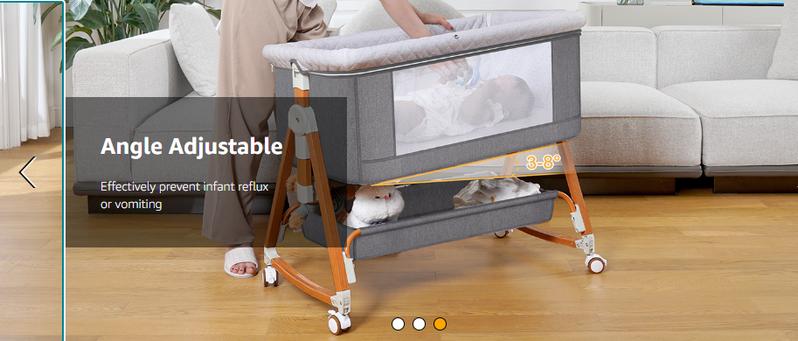 Baby Bassinet Sleeper, 6 Height Adjustable Cribs, Easy to Fold Portable Crib Side Bassinet, Swing Cradle Bed Side Sleeper with Ventilated Net&Wheels Baby Bassinet Sleeper, 6 Height Adjustable Cribs, Easy to Fold Portable Crib Side Bassinet, Swing Cradle Bed Side Sleeper with Ventilated Net&Wheels