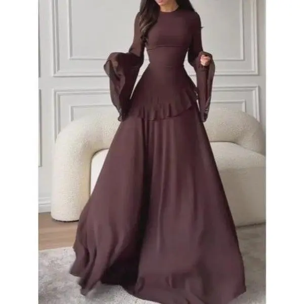 fitted lace wedding dress Rent Oh Polly Ginevra Velvet Long Sleeve Maxi Dress in Brown