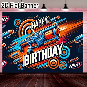 2D flat banner, 1pcNerf Birthday Party Decorations, Colorful Nerf Gun Theme Backdrop for Exciting Birthday Celebration, Happy Birthday Banner with Blue and Orange Nerf Blasters and Playful Target Designs
