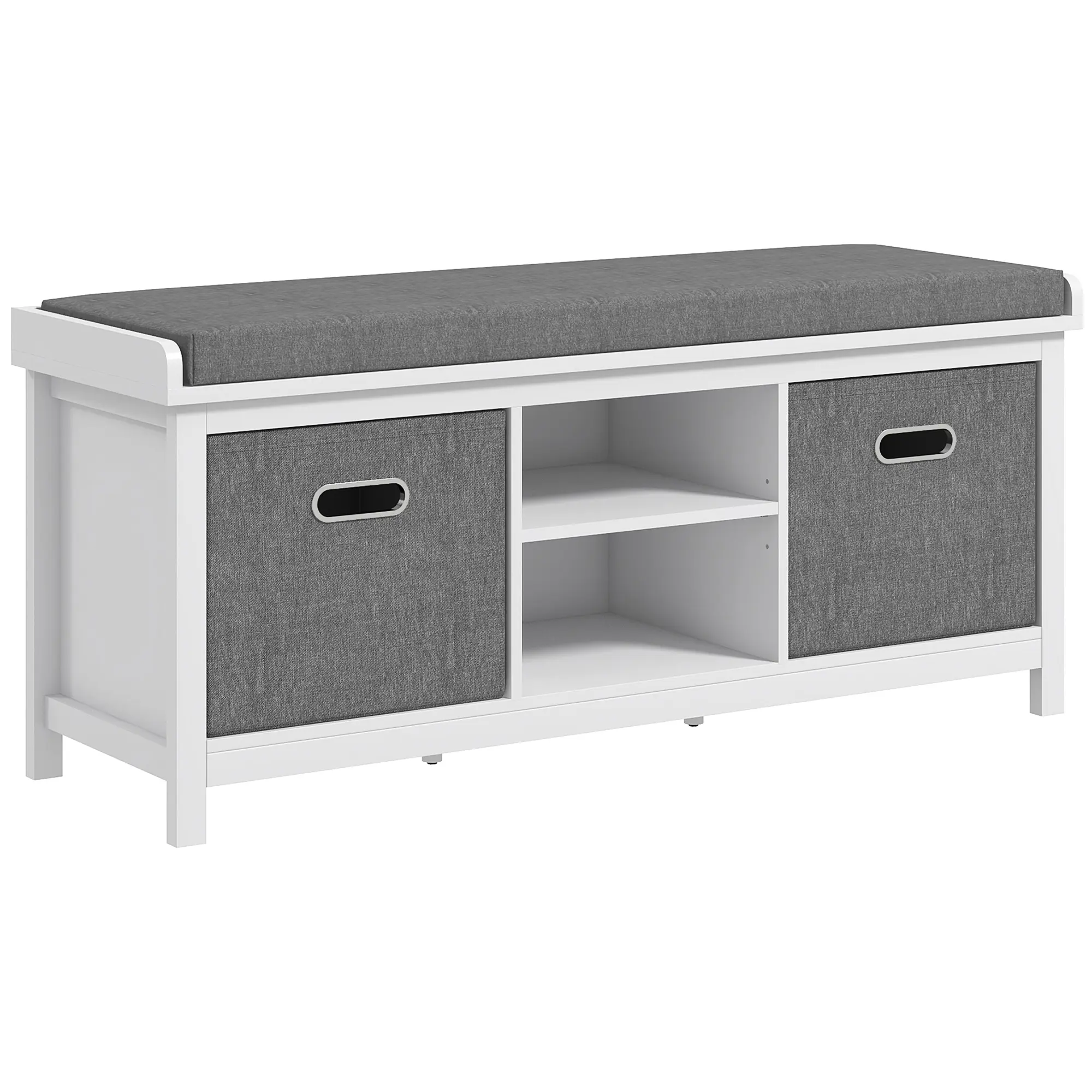 HOMCOM Shoe Bench with Cushion, Storage Bench for Entryway with Padded Seat, 2 Drawers and Adjustable Shelf for Hallway, Living Room, Bedroom, White