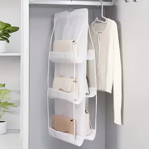Multi-layer Hanging Bag Organizer, Space-Saving Wardrobe Storage, Dust-Proof Handbag Holder, Convenient Hanging Design. Suitable for Women's Fashion Accessories, Available in White with 6/8 Compartments. Ideal for Wardrobe, Toy Storage, and Usable in