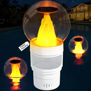Solar Chlorine Floater,Chlorine Floater with Solar Flame Light,Adjustable Release Floating Chlorine Dispenser for Pool,Large Capacity Pool Chlorine Floater,Chlorine Floater for Hot Tub(White)